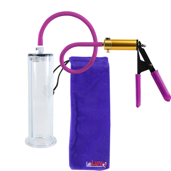 LeLuv® Ultima Penis Pump - Brass Handle with Purple Rubber Grip and Silicone Hose - Wide Flange Cylinder