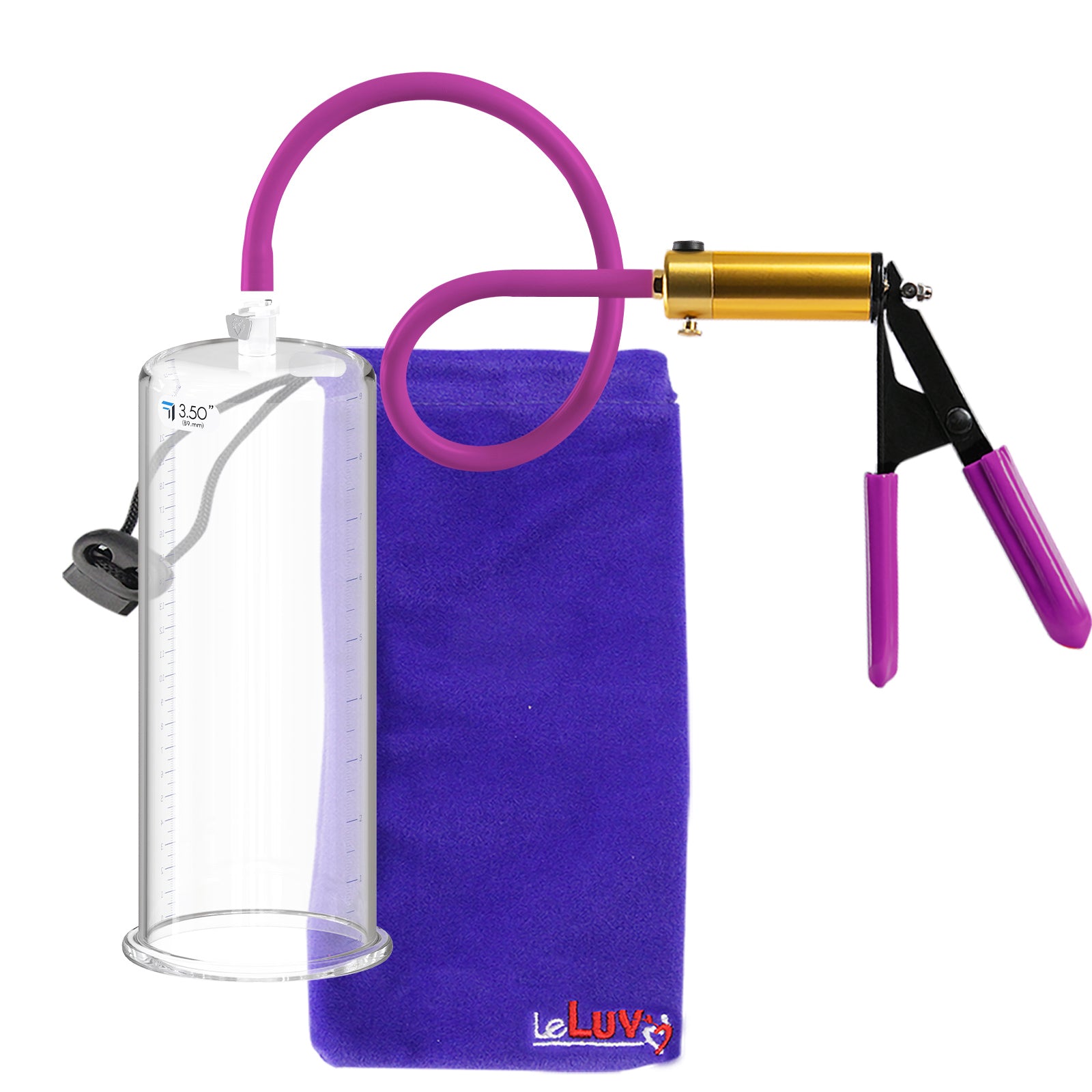 Ultima Brass Purple Penis Pump | Rubber Grip, Silicone Hose | 9" Length - 3.50" Cylinder Diameter