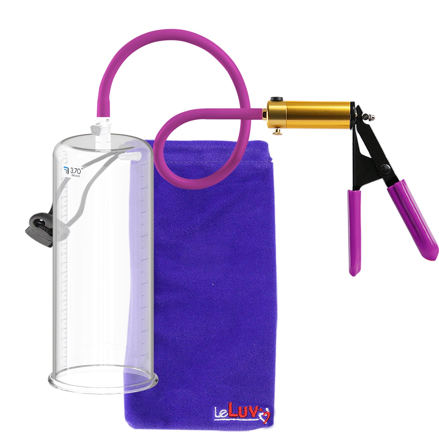 Ultima Brass Purple Penis Pump | Rubber Grip, Silicone Hose | 9" Length - 3.70" Cylinder Diameter