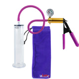 Ultima Brass Purple Penis Pump | Rubber Grip, Silicone Hose + Gauge | 9" Length - 2.00" Diameter WIDE FLANGE Cylinder