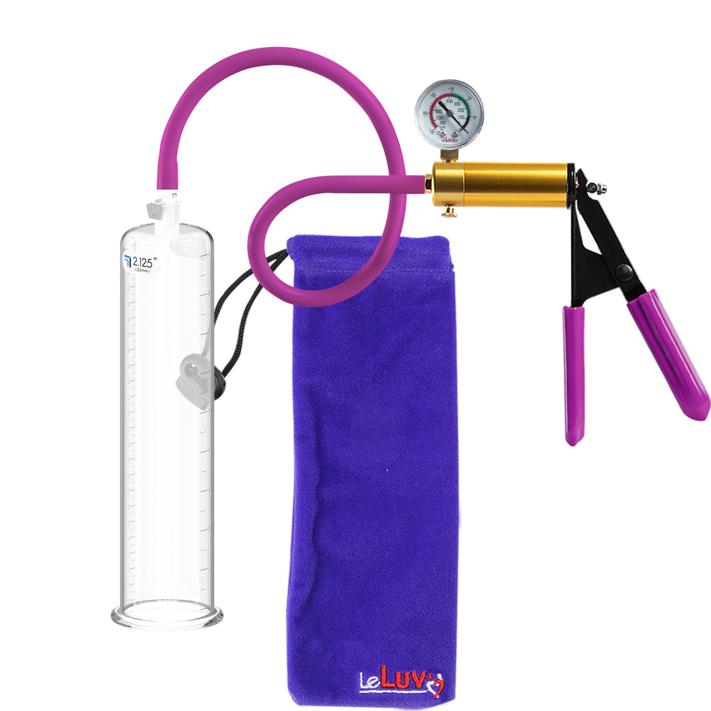 Ultima Brass Purple Penis Pump | Rubber Grip, Silicone Hose + Gauge | 9" Length x 2.125" Cylinder Diameter