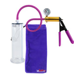Ultima Brass Purple Penis Pump | Rubber Grip, Silicone Hose + Gauge | 9" Length - 2.50" Diameter WIDE FLANGE Cylinder
