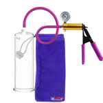 Ultima Brass Purple Penis Pump | Rubber Grip, Silicone Hose + Gauge | 9" Length x 3.00" Cylinder Diameter