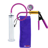 Ultima Brass Purple Penis Pump | Rubber Grip, Silicone Hose + Protected Gauge | 9" Length - 1.75" Diameter WIDE FLANGE Cylinder