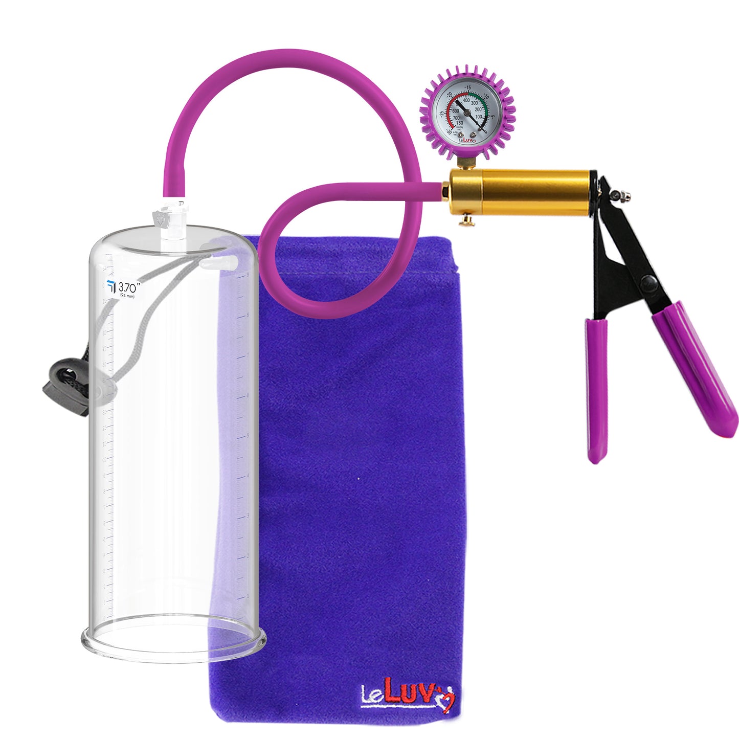 Ultima Brass Purple Penis Pump | Rubber Grip, Silicone Hose + Protected Gauge | 9" Length 3.70" Cylinder Diameter