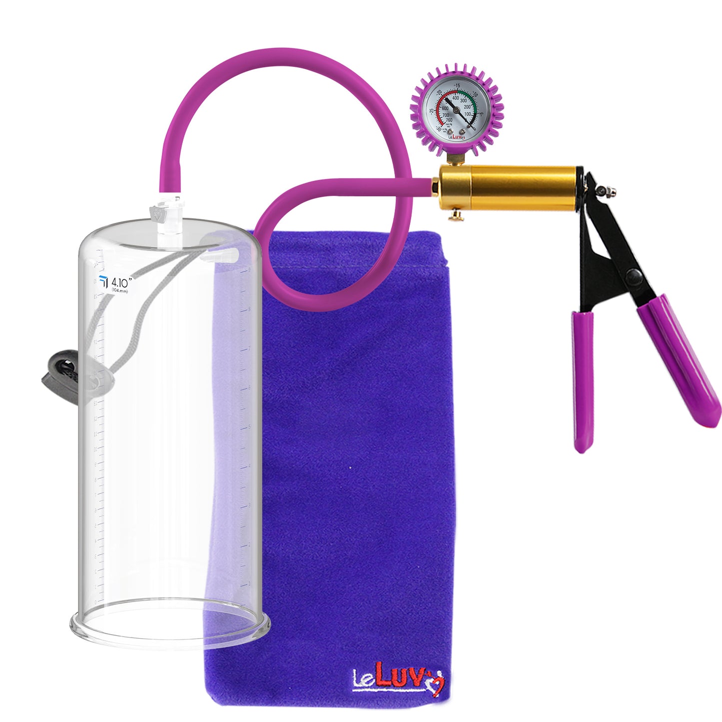 Ultima Brass Purple Penis Pump | Rubber Grip, Silicone Hose + Protected Gauge | 9" Length 4.10" Cylinder Diameter