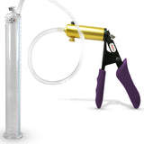 Ultima Brass Purple Penis Pump | Silicone Grip, Clear Hose | 12" Length -1.35" Cylinder Diameter