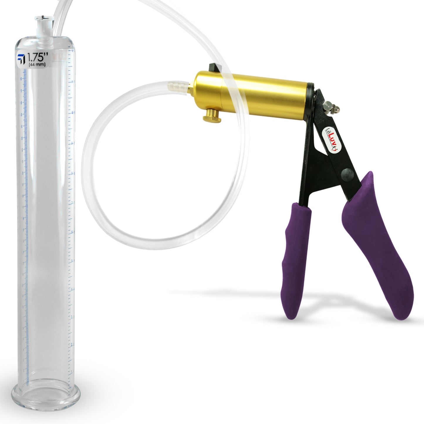 Ultima Brass Purple Penis Pump | Silicone Grip, Clear Hose | 12" Length - 1.75" Cylinder Diameter