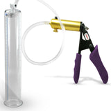 Ultima Brass Purple Penis Pump | Silicone Grip, Clear Hose | 12" Length - 2.00" Cylinder Diameter