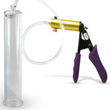 Ultima Brass Purple Penis Pump | Silicone Grip, Clear Hose | 12" Length - 2.125" Cylinder Diameter