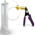 Ultima Brass Purple Penis Pump | Silicone Grip, Clear Hose | 12" Length - 2.75" Cylinder Diameter