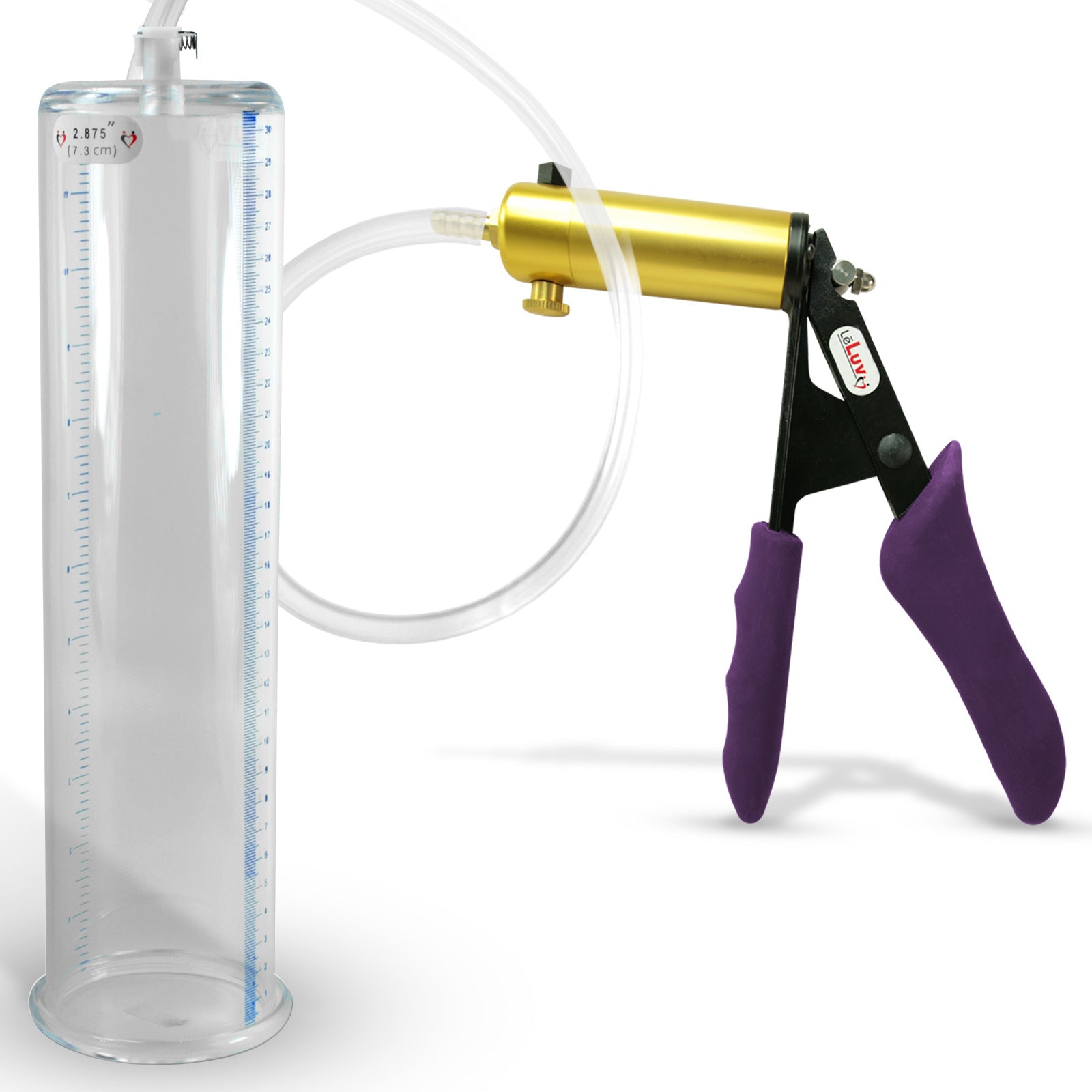 Ultima Brass Purple Penis Pump | Silicone Grip, Clear Hose | 12" Length - 2.875" Cylinder Diameter