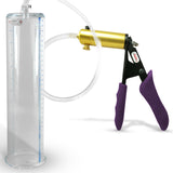 Ultima Brass Purple Penis Pump | Silicone Grip, Clear Hose | 12" Length - 2.875" Cylinder Diameter