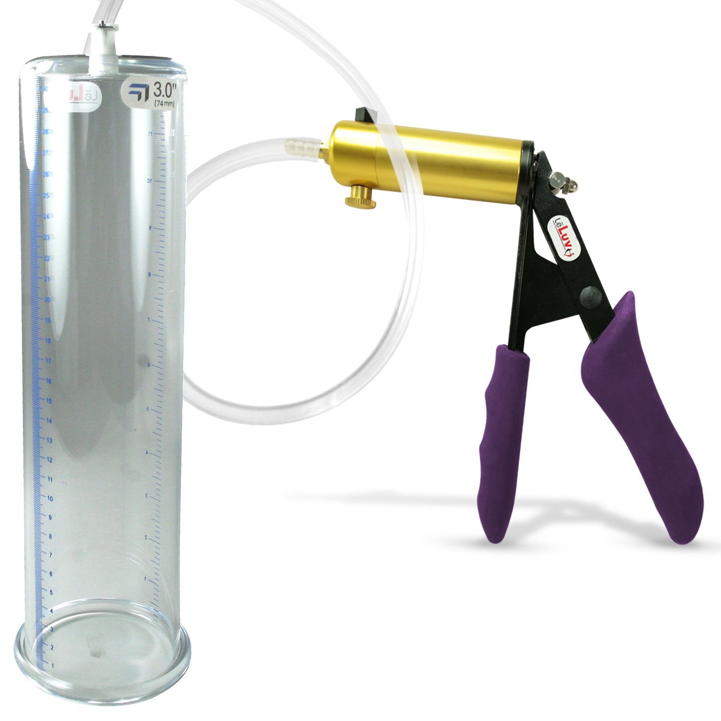 Ultima Brass Purple Penis Pump | Silicone Grip, Clear Hose | 12" Length - 3.00" Cylinder Diameter