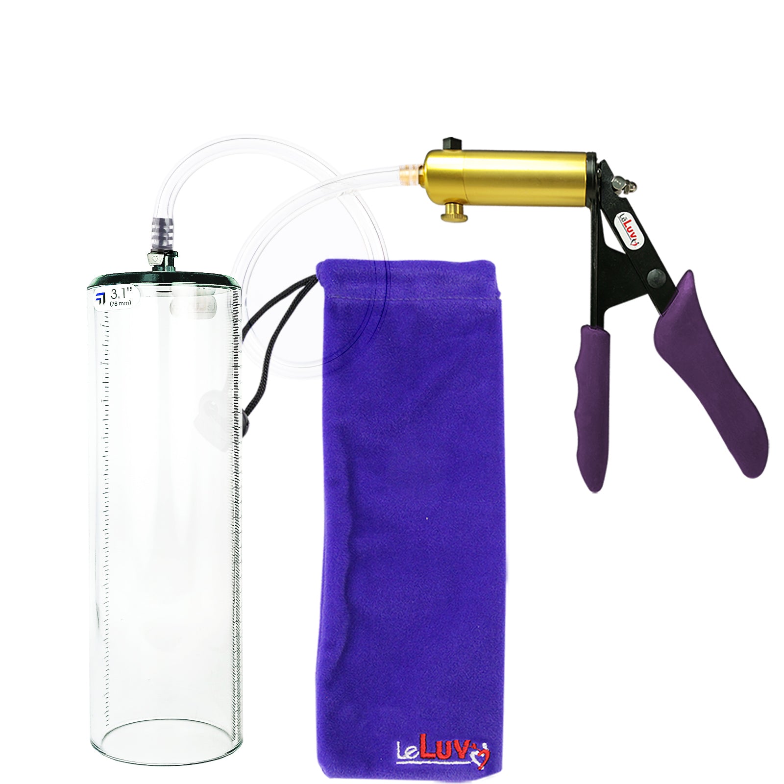 Ultima Brass Purple Penis Pump | Silicone Grip, Clear Hose - 12" x 3.1" Thick-Walled Cylinder