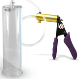 Ultima Brass Purple Penis Pump | Silicone Grip, Clear Hose | 12" Length - 3.25" Cylinder Diameter