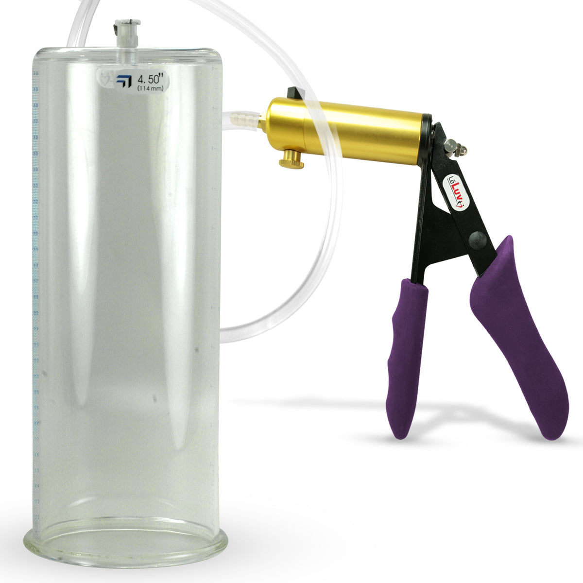 Ultima Brass Purple Penis Pump | Silicone Grip, Clear Hose | 12" Length - 4.50" Cylinder Diameter