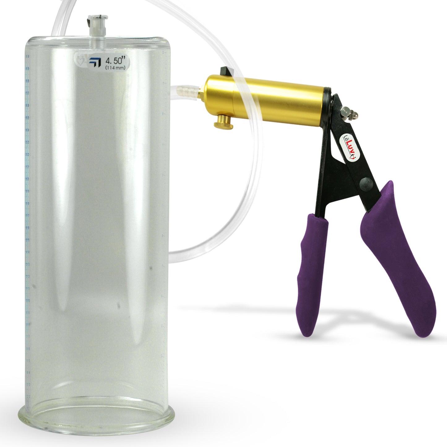 Ultima Brass Purple Penis Pump | Silicone Grip, Clear Hose | 12" Length - 4.50" Cylinder Diameter