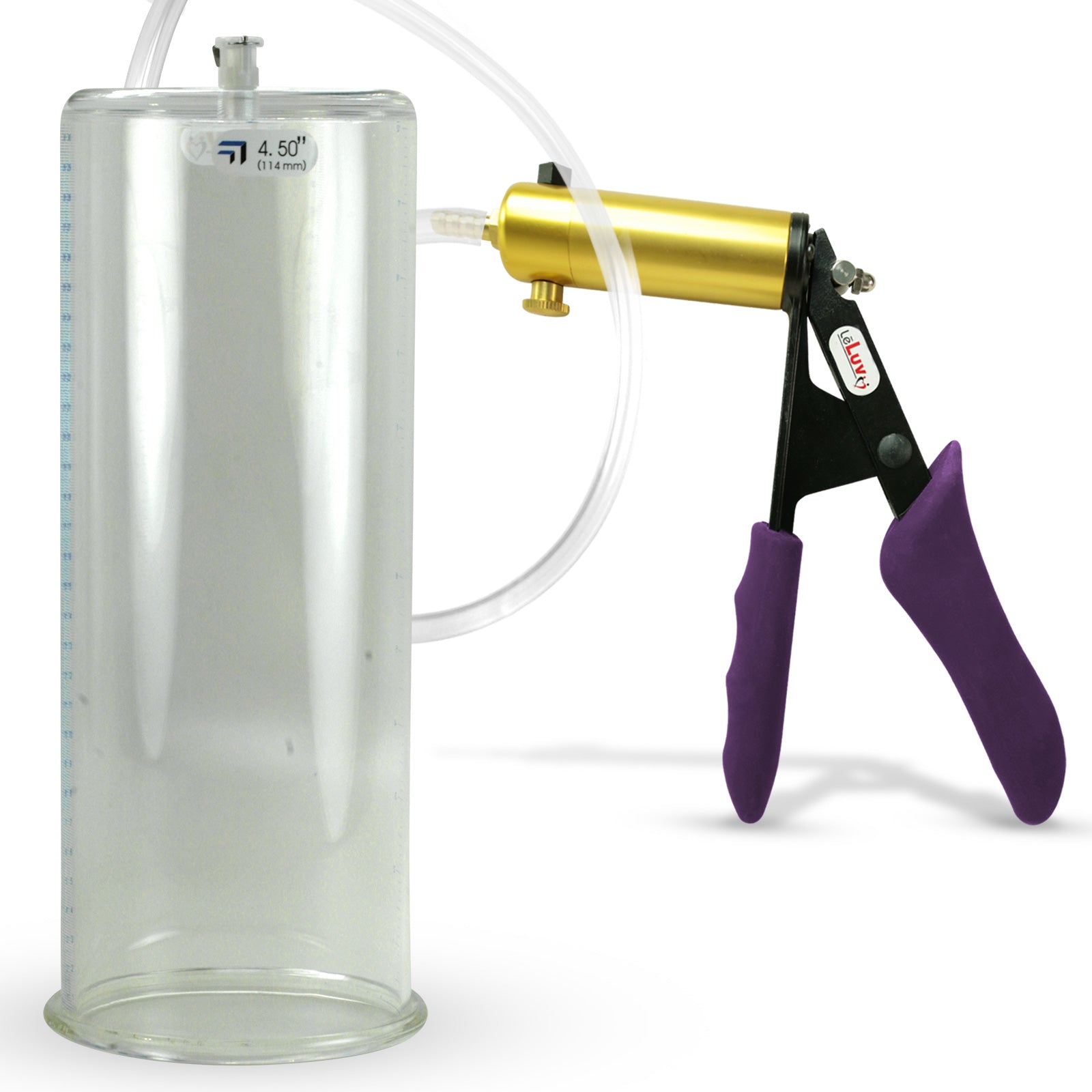 Ultima Brass Purple Penis Pump | Silicone Grip, Clear Hose | 12" Length - 4.50" Cylinder Diameter