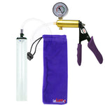Ultima Brass Purple Penis Pump | Silicone Grip, Clear Hose + Gauge | 12" x 1.7" Thick-Walled Cylinder