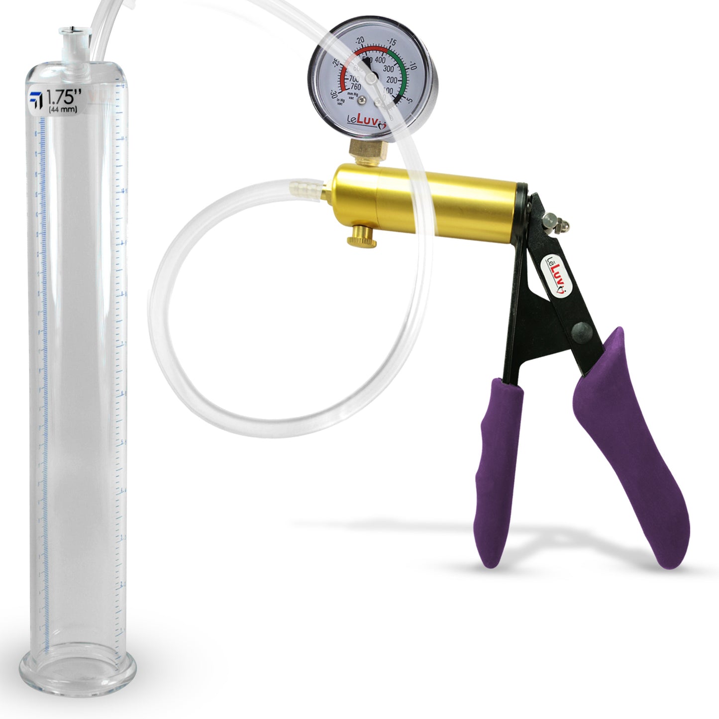 Ultima Brass Purple Penis Pump | Silicone Grip, Clear Hose + Gauge | 12" Length x 1.75" Cylinder Diameter