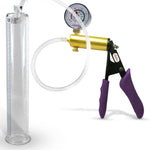 Ultima Brass Purple Penis Pump | Silicone Grip, Clear Hose + Gauge | 12" Length x 2.00" Cylinder Diameter