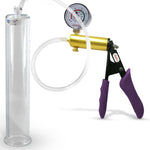 Ultima Brass Purple Penis Pump | Silicone Grip, Clear Hose + Gauge | 12" Length x 2.125" Cylinder Diameter