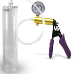Ultima Brass Purple Penis Pump | Silicone Grip, Clear Hose + Gauge | 12" Length x 2.75" Cylinder Diameter