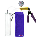Ultima Brass Purple Penis Pump | Silicone Grip, Clear Hose + Gauge | 12" x 2.9" Thick-Walled Cylinder