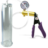 Ultima Brass Purple Penis Pump | Silicone Grip, Clear Hose + Gauge | 12" Length x 3.00" Cylinder Diameter