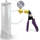 Ultima Brass Purple Penis Pump | Silicone Grip, Clear Hose + Gauge | 12" Length x 3.25" Cylinder Diameter