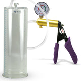 Ultima Brass Purple Penis Pump | Silicone Grip, Clear Hose + Gauge | 12" Length x 4.10" Cylinder Diameter