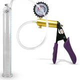 Ultima Brass Purple Penis Pump | Silicone Grip, Clear Hose + Gauge & Cover | 12" 1.35" Cylinder Diameter