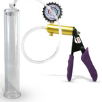 Ultima Brass Purple Penis Pump | Silicone Grip, Clear Hose + Gauge & Cover | 12" Length 2.00" Cylinder Diameter