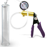 Ultima Brass Purple Penis Pump | Silicone Grip, Clear Hose + Gauge & Cover | 12" Length 2.125" Cylinder Diameter