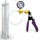 Ultima Brass Purple Penis Pump | Silicone Grip, Clear Hose + Gauge & Cover | 12" Length 2.25" Cylinder Diameter