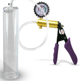 Ultima Brass Purple Penis Pump | Silicone Grip, Clear Hose + Gauge & Cover | 12" Length 2.50" Cylinder Diameter