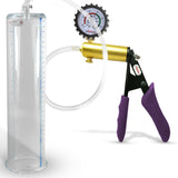 Ultima Brass Purple Penis Pump | Silicone Grip, Clear Hose + Gauge & Cover | 12" Length 2.875" Cylinder Diameter
