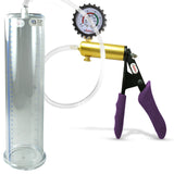 Ultima Brass Purple Penis Pump | Silicone Grip, Clear Hose + Gauge & Cover | 12" Length 3.00" Cylinder Diameter