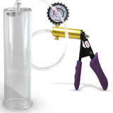 Ultima Brass Purple Penis Pump | Silicone Grip, Clear Hose + Gauge & Cover | 12" Length 3.25" Cylinder Diameter