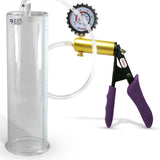 Ultima Brass Purple Penis Pump | Silicone Grip, Clear Hose + Gauge & Cover | 9" Length 3.50" Cylinder Diameter