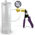 Ultima Brass Purple Penis Pump | Silicone Grip, Clear Hose + Gauge & Cover | 9" Length 3.70" Cylinder Diameter