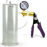 Ultima Brass Purple Penis Pump | Silicone Grip, Clear Hose + Gauge & Cover | 9" Length 4.50" Cylinder Diameter