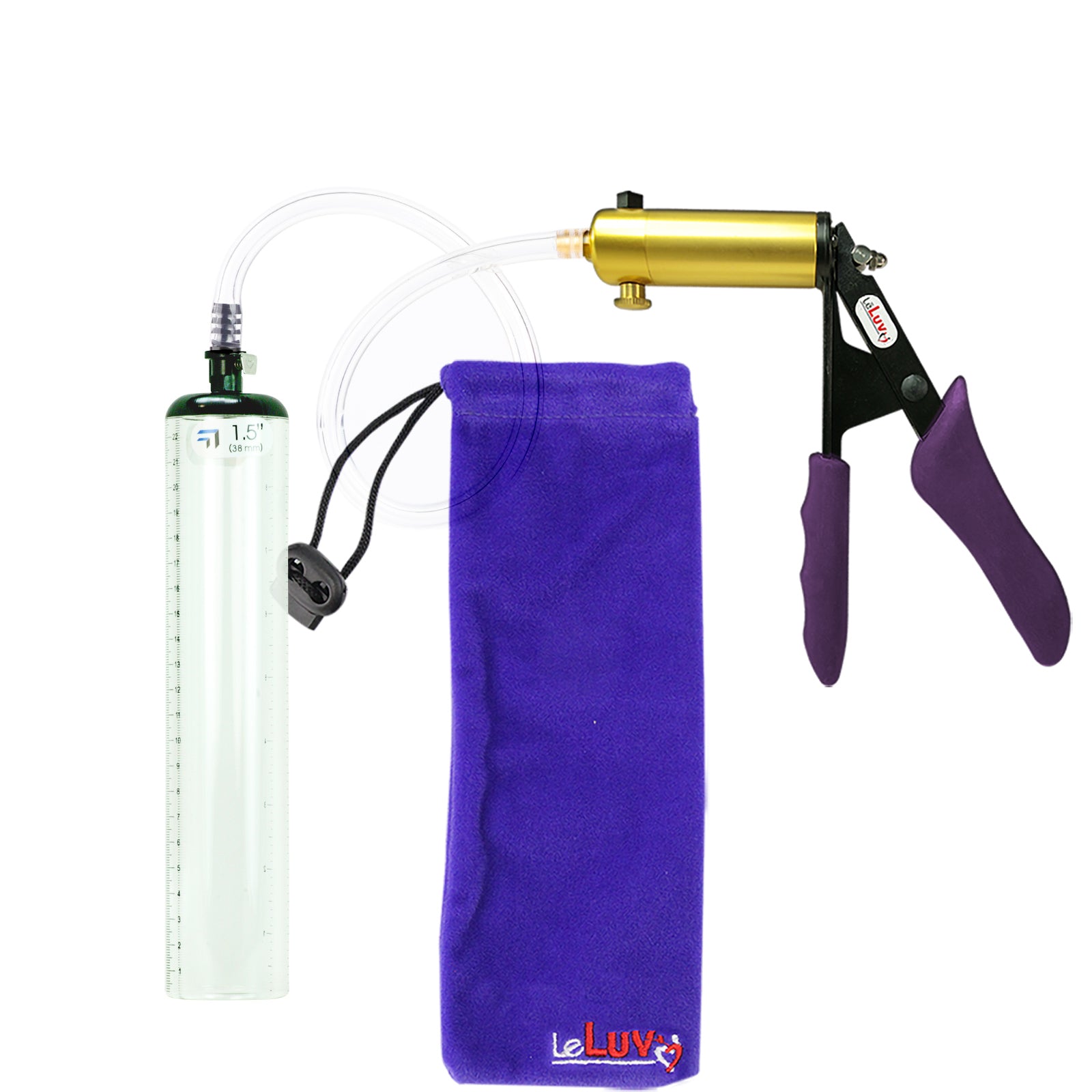 Ultima Brass Purple Penis Pump | Silicone Grip, Clear Hose - 9" x 1.5" Thick-Walled Cylinder