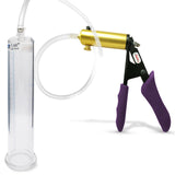 Ultima Brass Purple Penis Pump | Silicone Grip, Clear Hose | 9" Length - 1.65" Cylinder Diameter