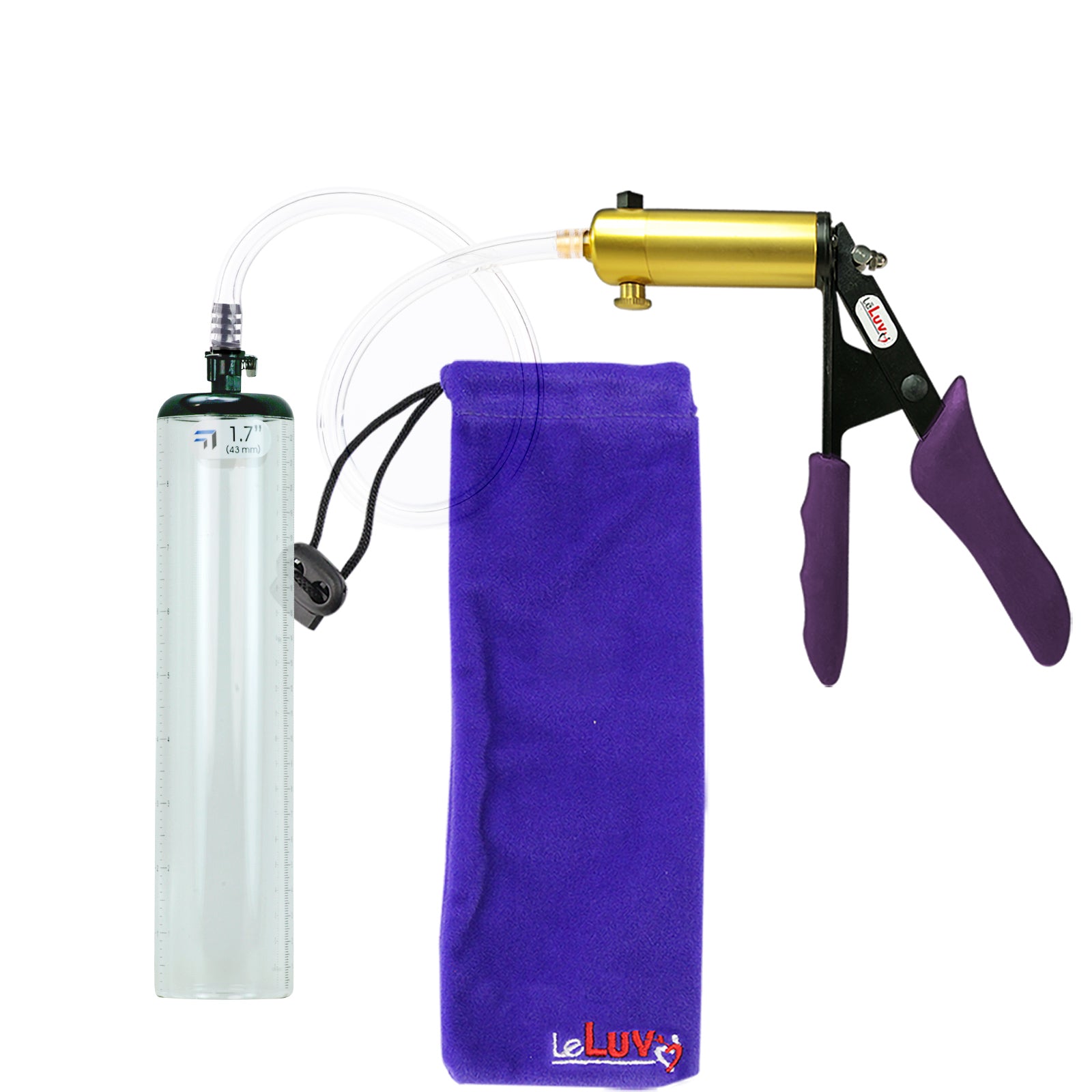 Ultima Brass Purple Penis Pump | Silicone Grip, Clear Hose - 9" x 1.7" Thick-Walled Cylinder