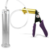 Ultima Brass Purple Penis Pump | Silicone Grip, Clear Hose | 9" Length - 1.75" Cylinder Diameter