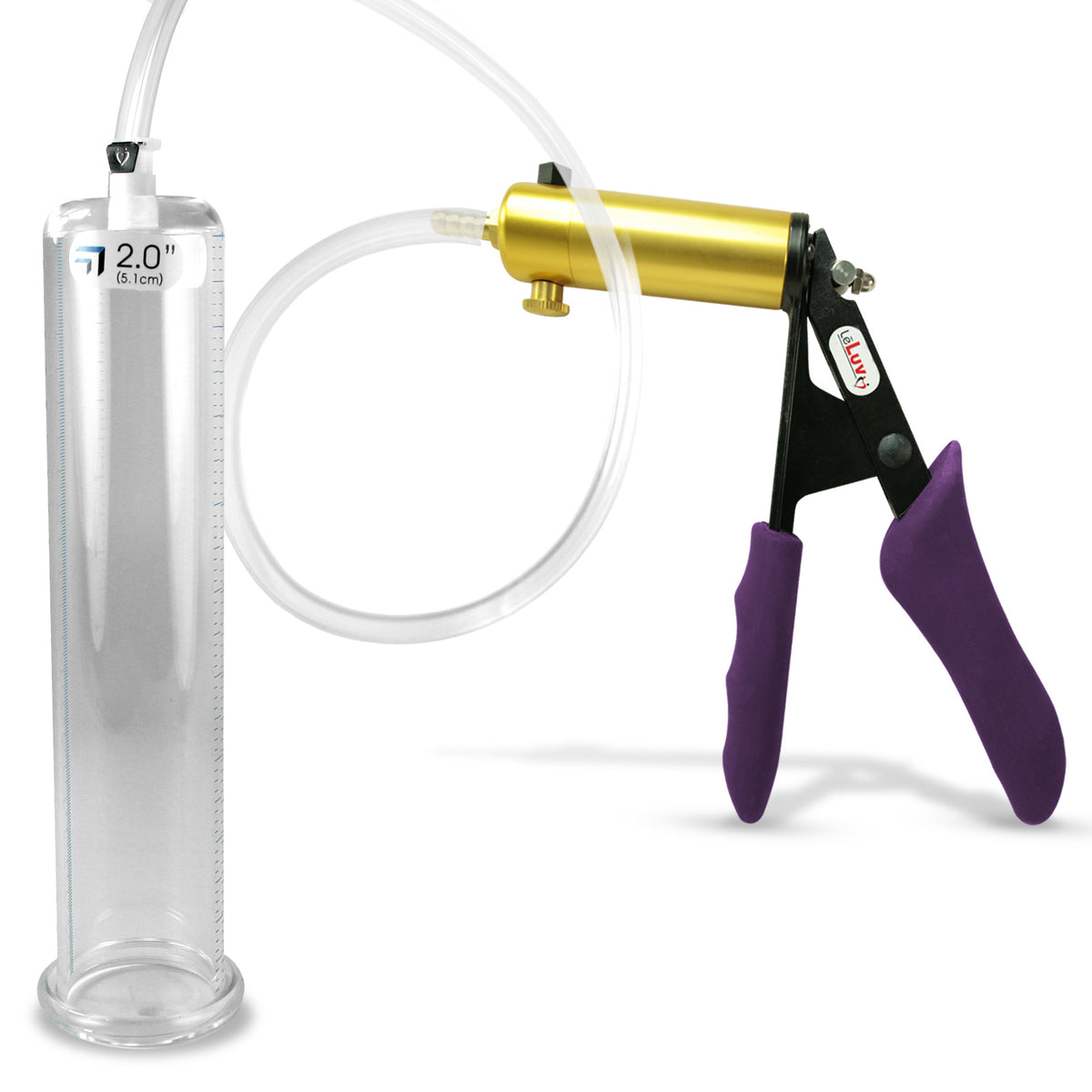 Ultima Brass Purple Penis Pump | Silicone Grip, Clear Hose | 9" Length - 2.00" Cylinder Diameter