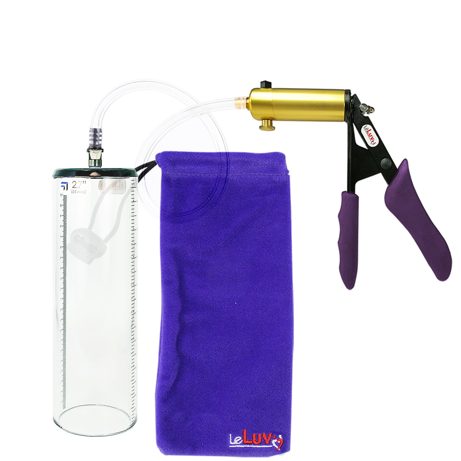 Ultima Brass Purple Penis Pump | Silicone Grip, Clear Hose - 9" x 2.7" Thick-Walled Cylinder