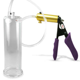 Ultima Brass Purple Penis Pump | Silicone Grip, Clear Hose | 9" Length - 2.875" Cylinder Diameter
